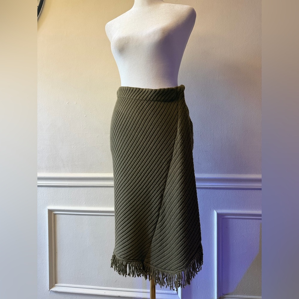 Anthropologie Rosie Neim Niera Olive Green Ribbed Knit Midi Skirt